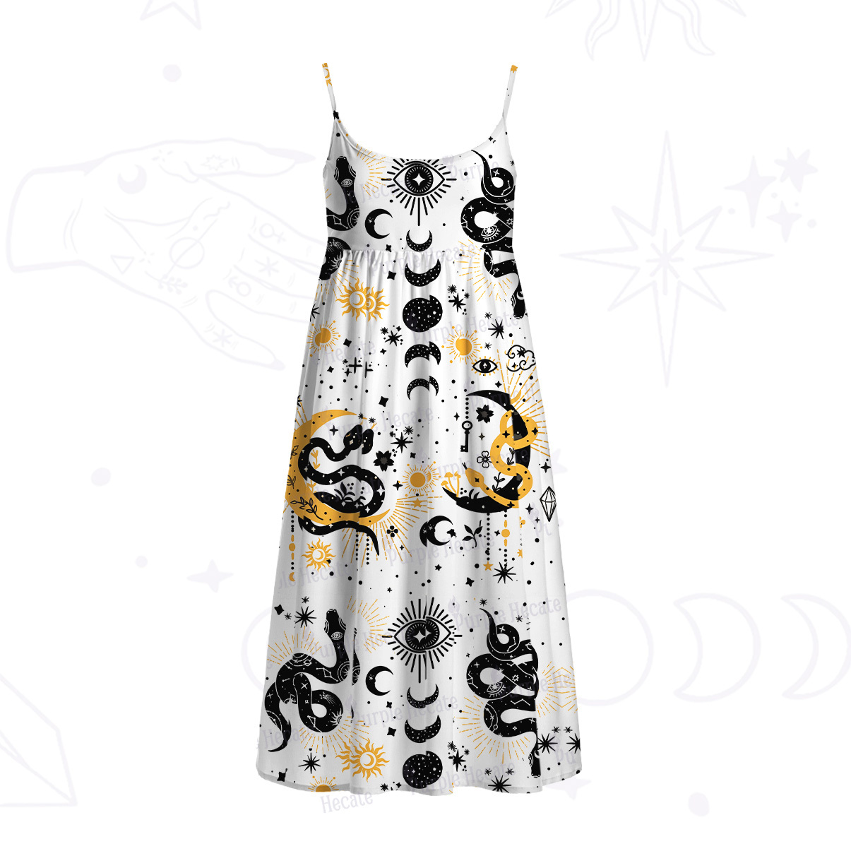 Purplehecate Divine Serpent Under the Moon Spaghetti Strap Midi Dress