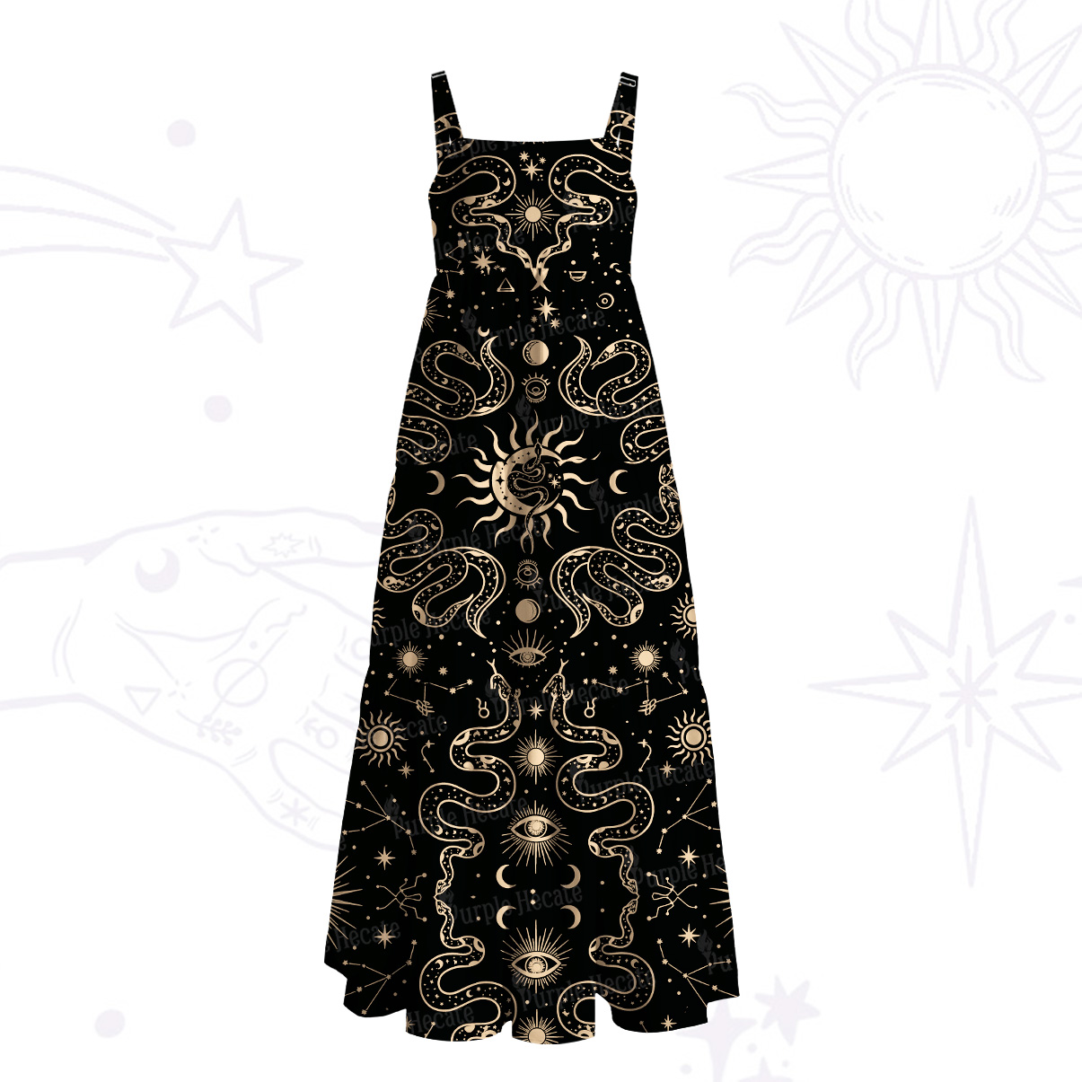 Purplehecate Mystic Serpent Sun Wide Straps Maxi Dress