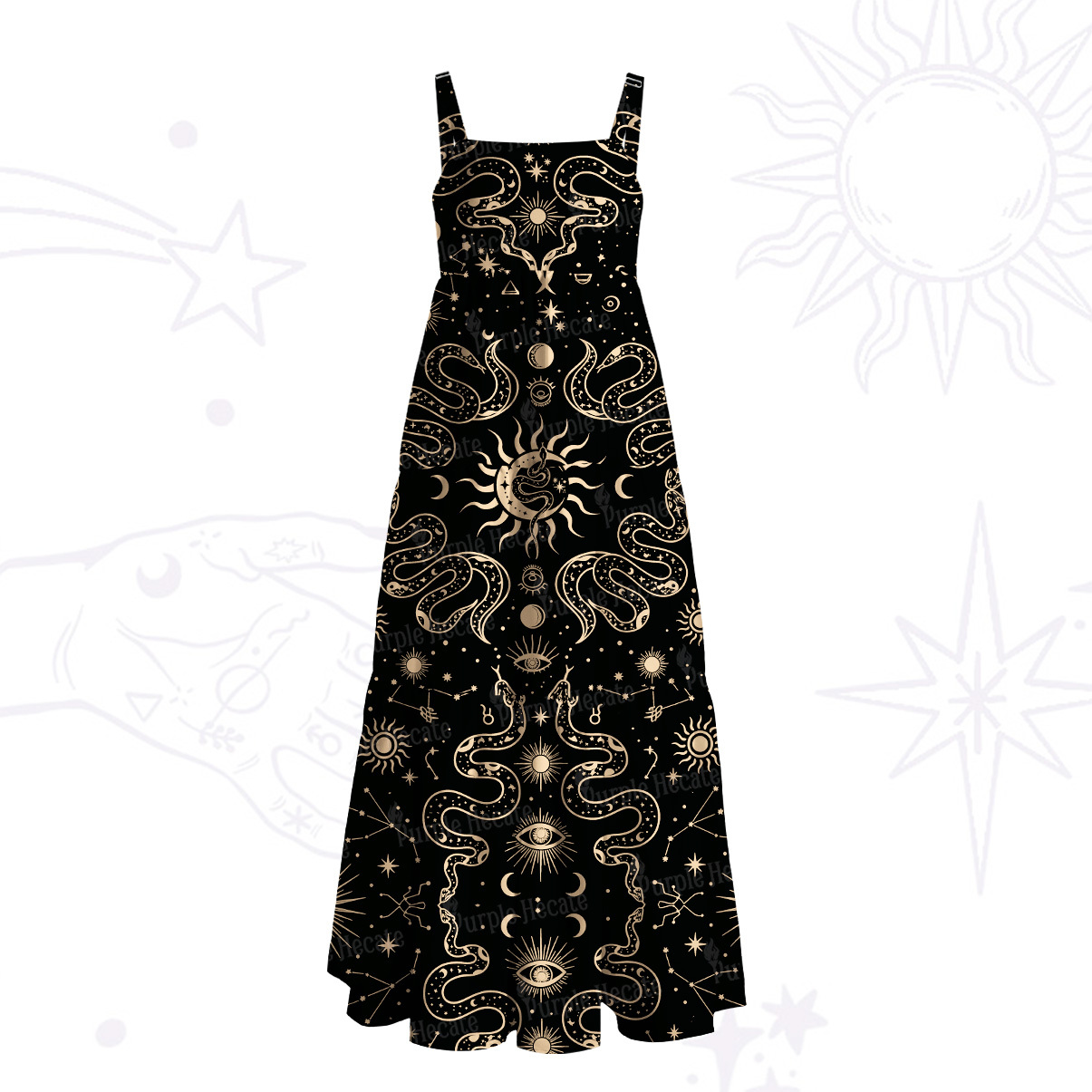 Purplehecate Mystic Serpent Sun Wide Straps Maxi Dress
