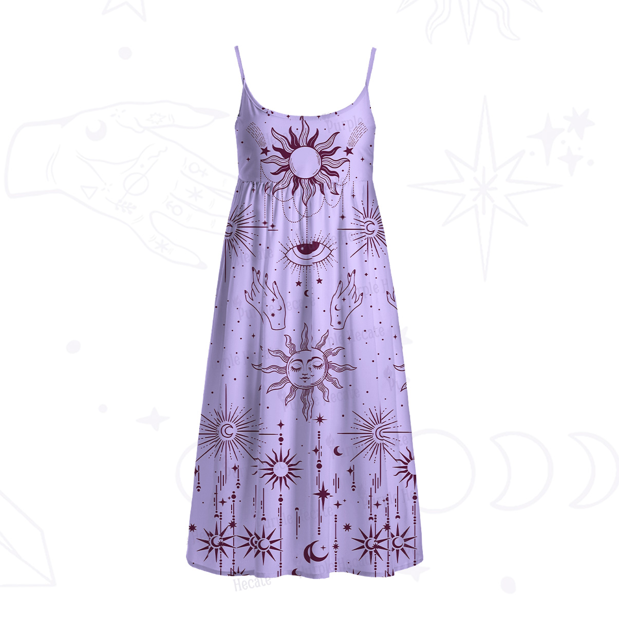 Purplehecate Solar Oracle Spaghetti Strap Midi Dress