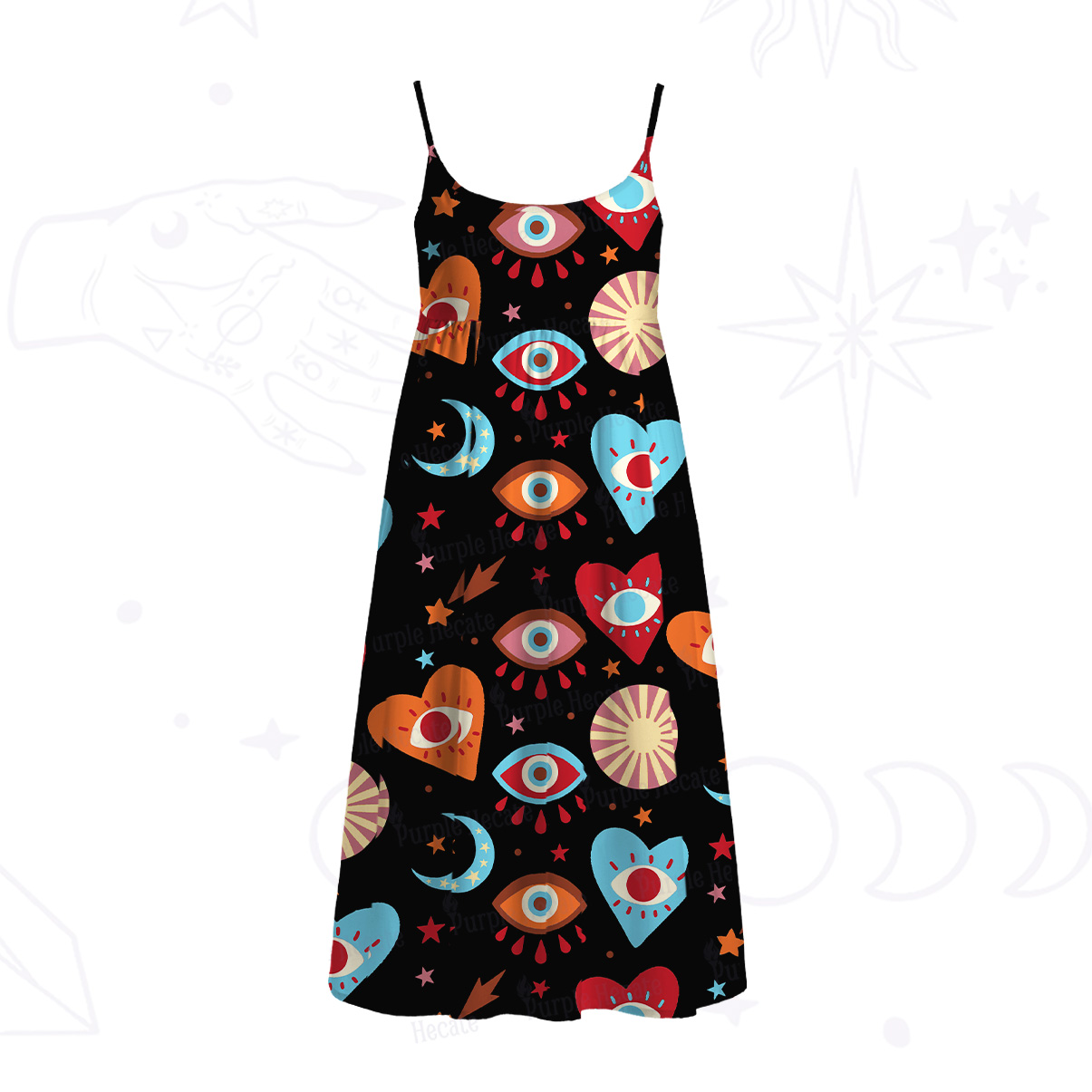 Purplehecate The Enchanted Eye of Love Spaghetti Strap Midi Dress