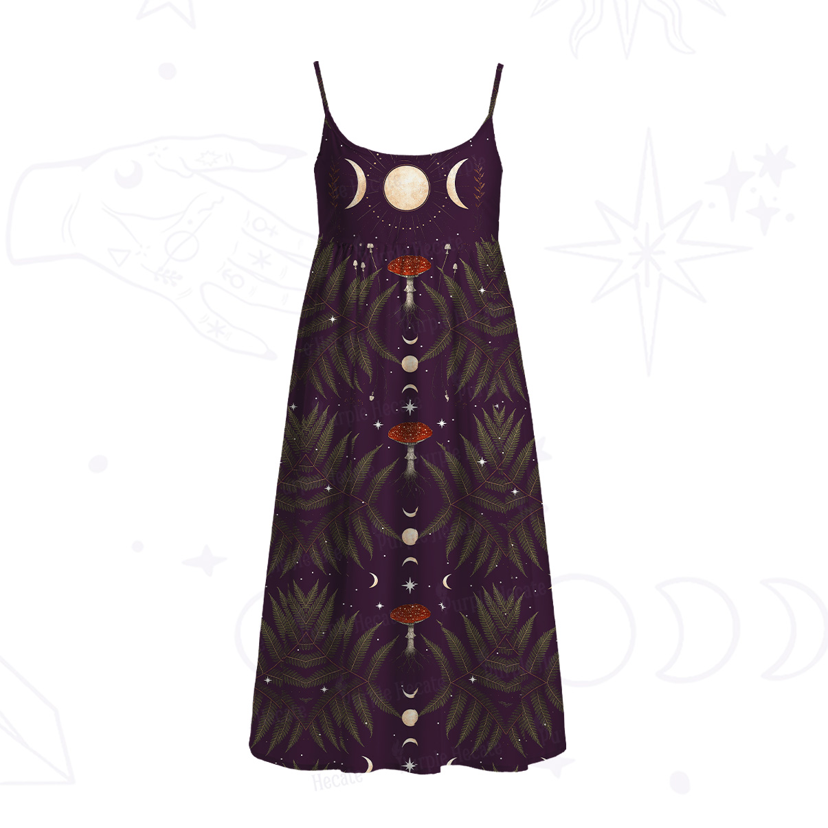Purplehecate Moonlit Mushroom Gown Spaghetti Strap Midi Dress