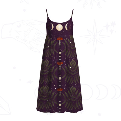 Purplehecate Moonlit Mushroom Gown Spaghetti Strap Midi Dress