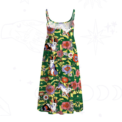 Purplehecate Mystic Blossom Bunny Garden Spaghetti Strap Midi Dress