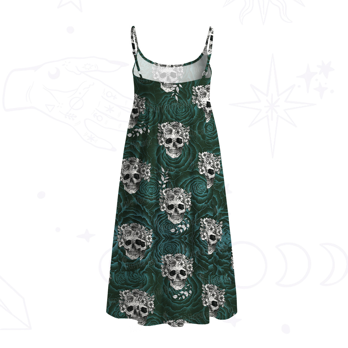 Purplehecate Rose Skull Spaghetti Strap Midi Dress
