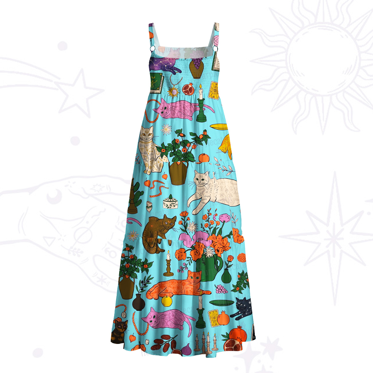 Purplehecate Lazy Cats in the Flower House Wide Straps Maxi Dress