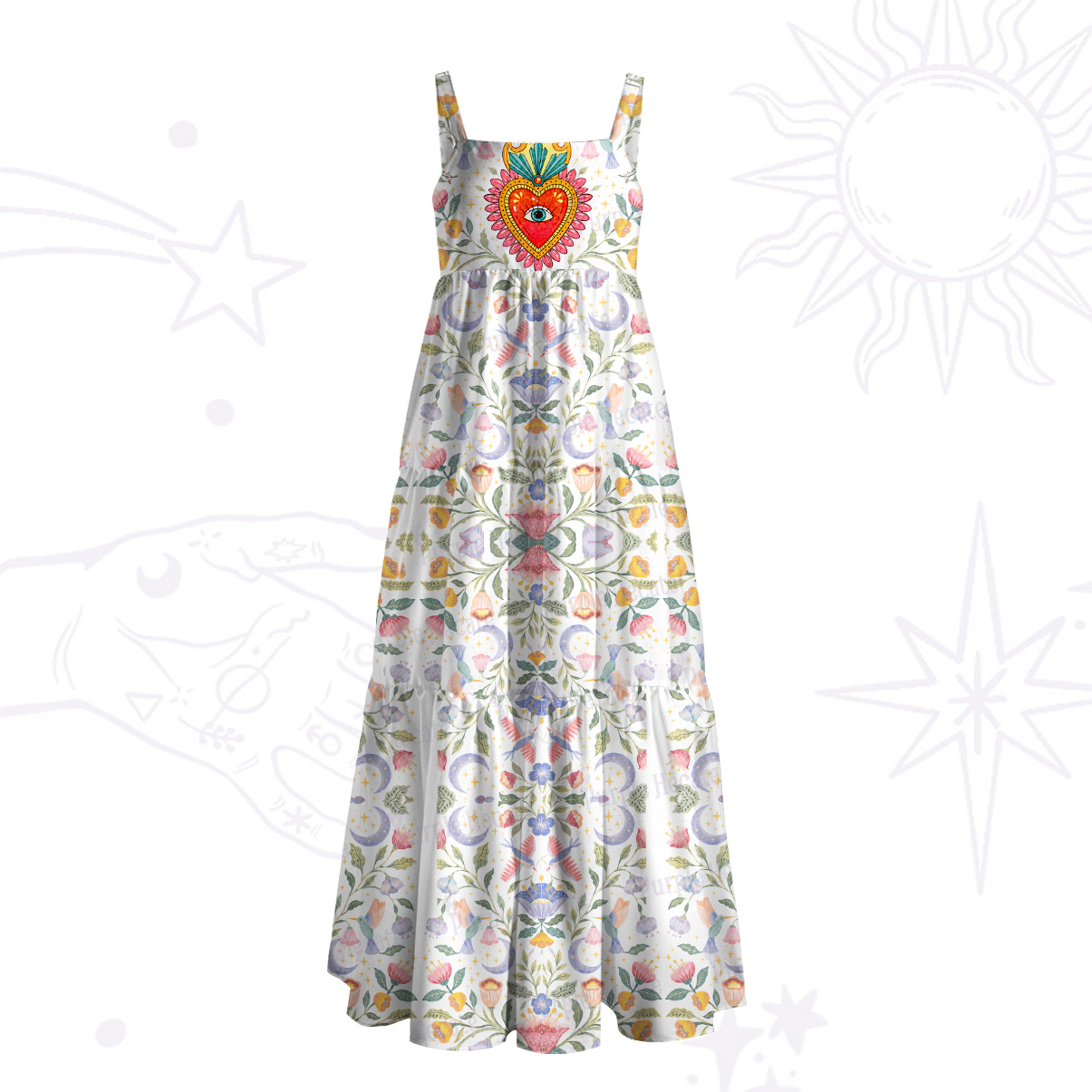 Purplehecate Enchanted Garden of the Blooming Sacred Heart Wide Straps Maxi Dress