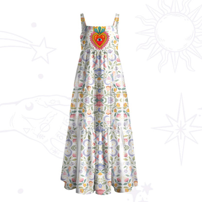 Purplehecate Enchanted Garden of the Blooming Sacred Heart Wide Straps Maxi Dress