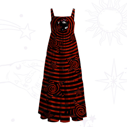 Purplehecate Trippy Spiral Black Cat Wide Straps Maxi Dress