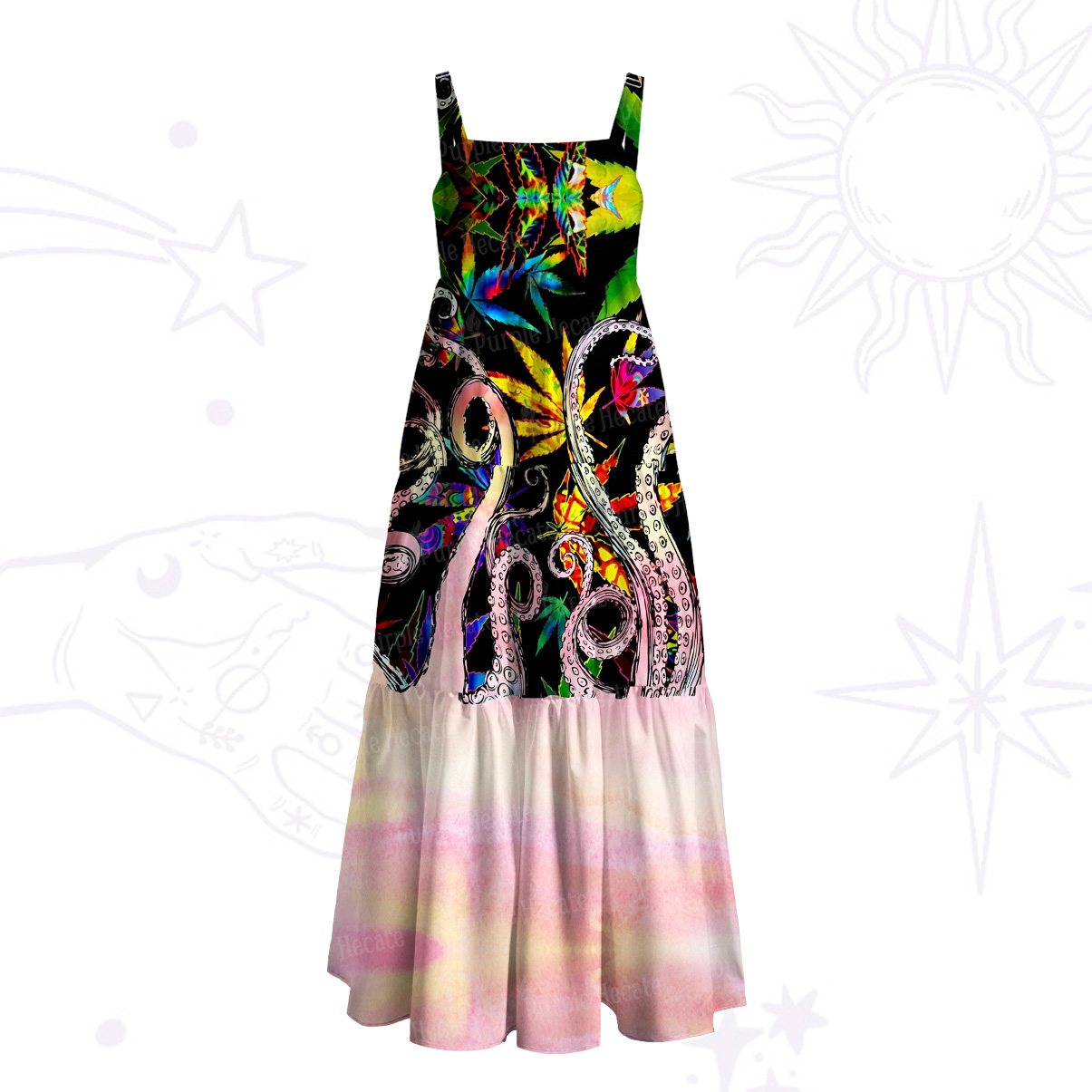 Purplehecate Ombre Octopus Glitter Tentacles Wide Straps Maxi Dress