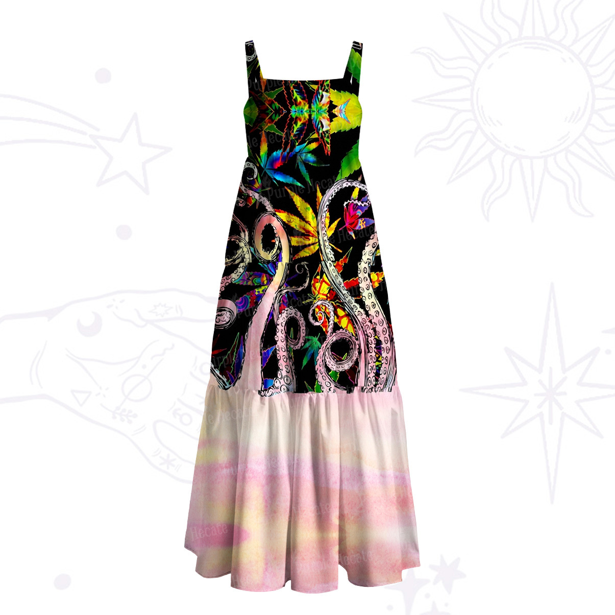 Purplehecate Ombre Octopus Glitter Tentacles Wide Straps Maxi Dress