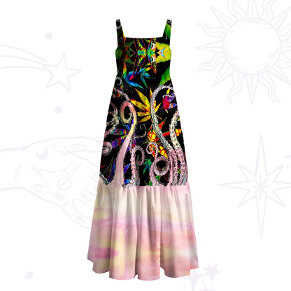 Purplehecate Ombre Octopus Glitter Tentacles Wide Straps Maxi Dress