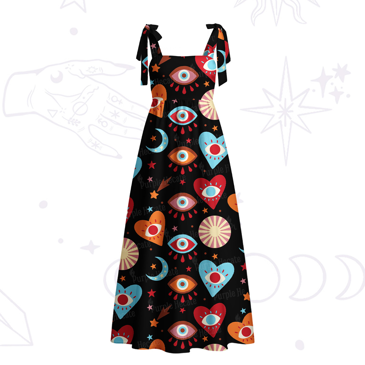 Purplehecate The Enchanted Eye of Love Tie Shoulder Maxi Dress