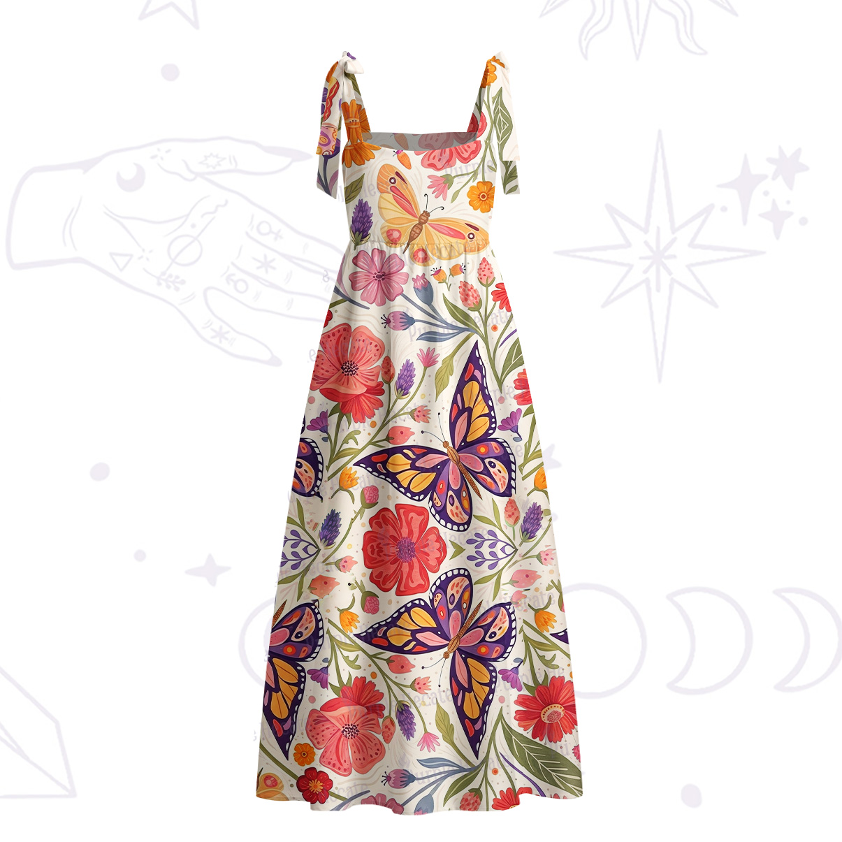 Purplehecate Enchanted Garden of Butterflies Tie Shoulder Maxi Dress