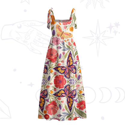 Purplehecate Enchanted Garden of Butterflies Tie Shoulder Maxi Dress