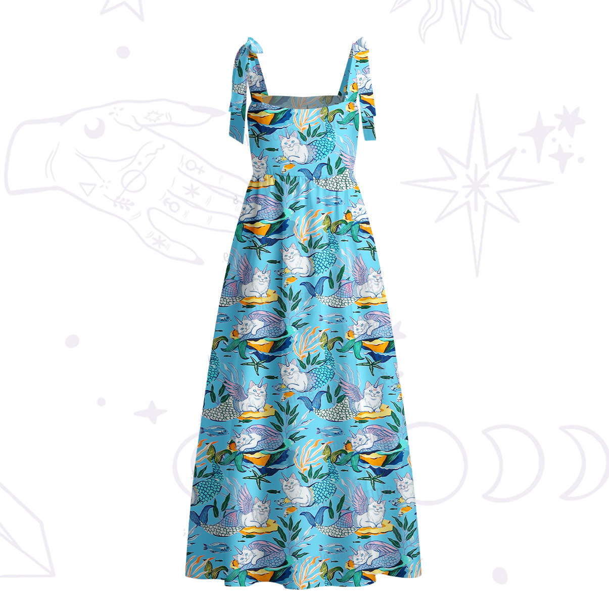 Purplehecate Mystic Mermaid Lagoon Tie Shoulder Maxi Dress