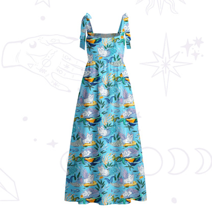 Purplehecate Mystic Mermaid Lagoon Tie Shoulder Maxi Dress