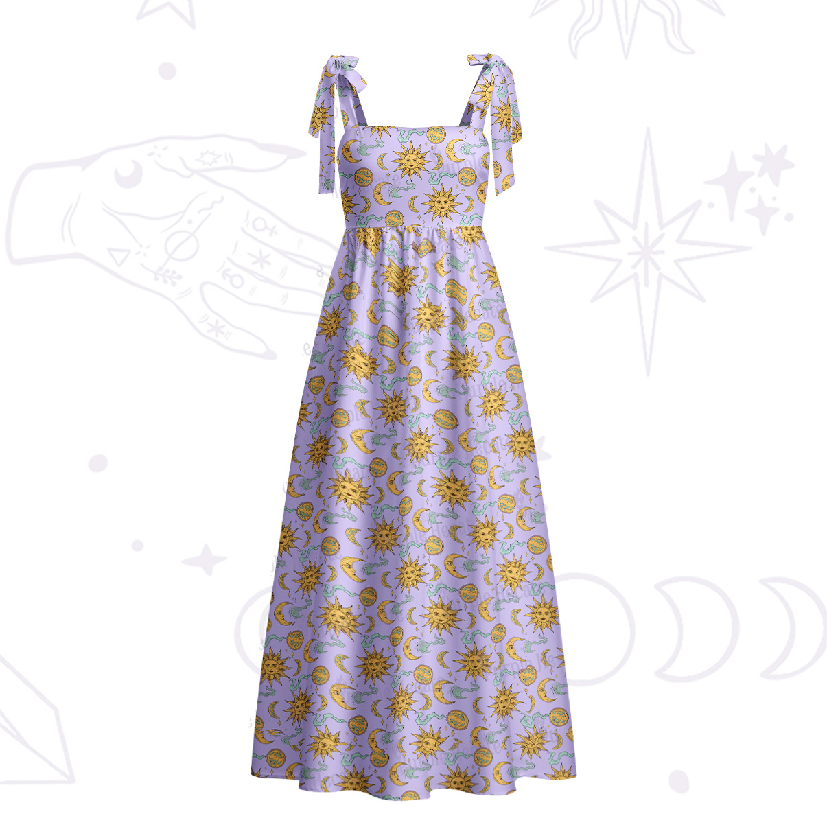 Purplehecate Magic of Sun and Moon Tie Shoulder Maxi Dress