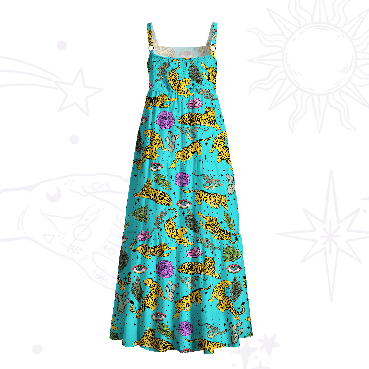 Purplehecate Desert Tiger Wide Straps Maxi Dress