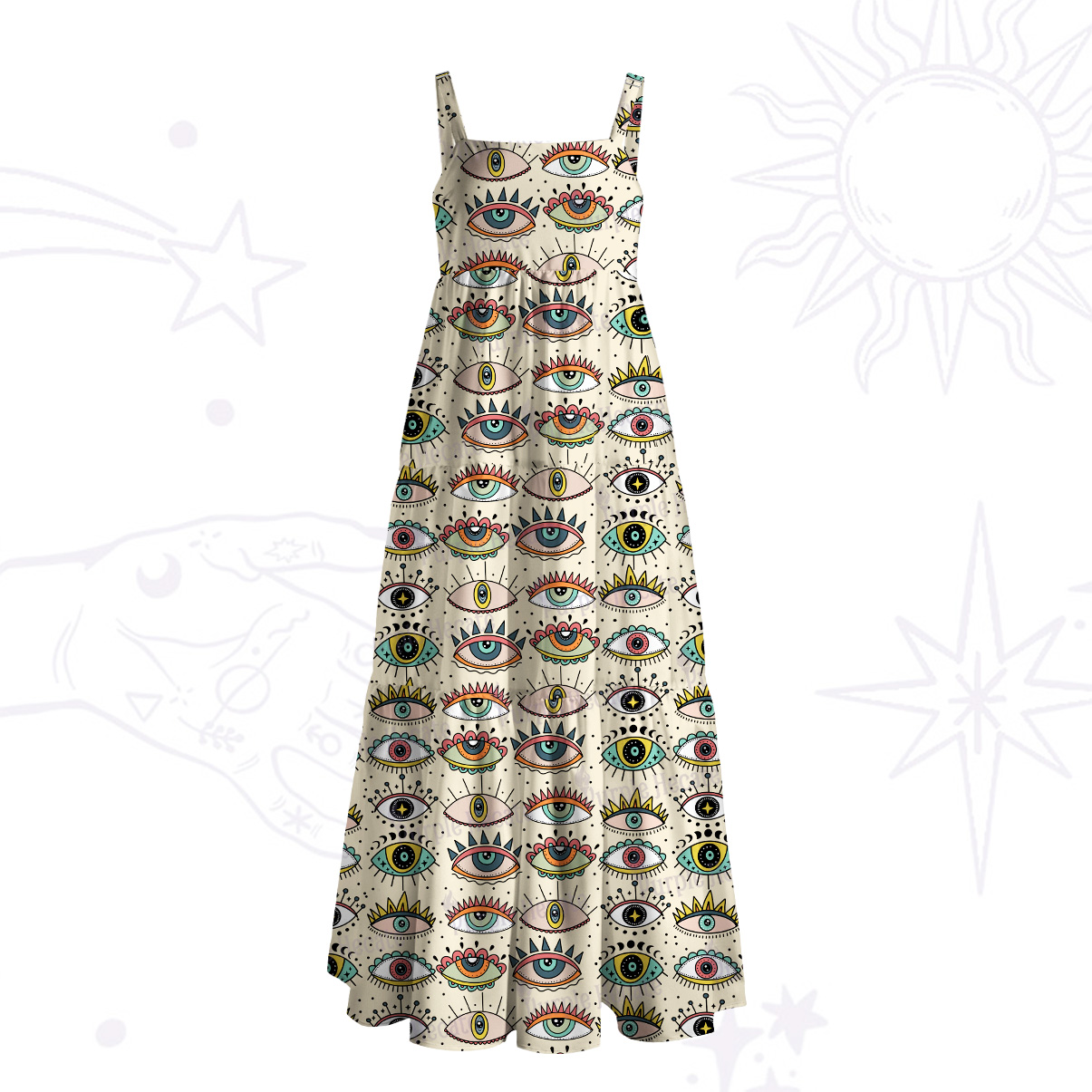 Purplehecate Evil Eye Pattern Wide Straps Maxi Dress