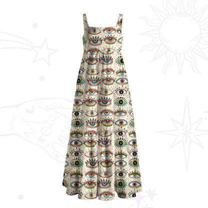 Purplehecate Evil Eye Pattern Wide Straps Maxi Dress