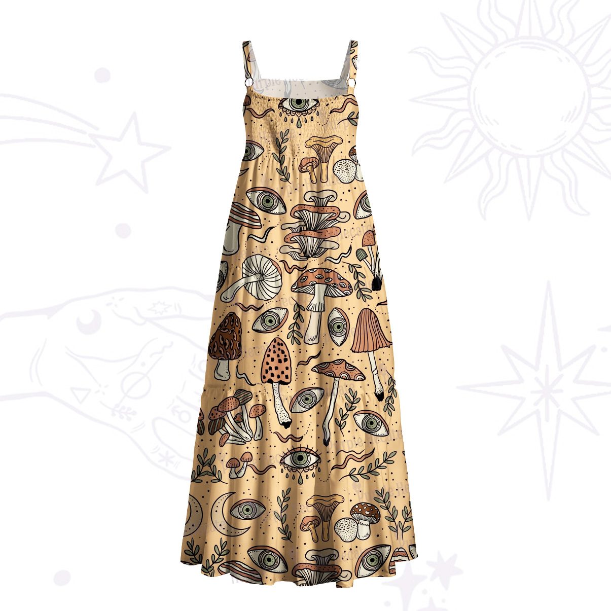 Purplehecate Psychedelic Mushroom Wide Straps Maxi Dress