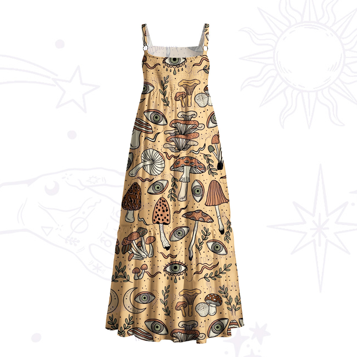 Purplehecate Psychedelic Mushroom Wide Straps Maxi Dress