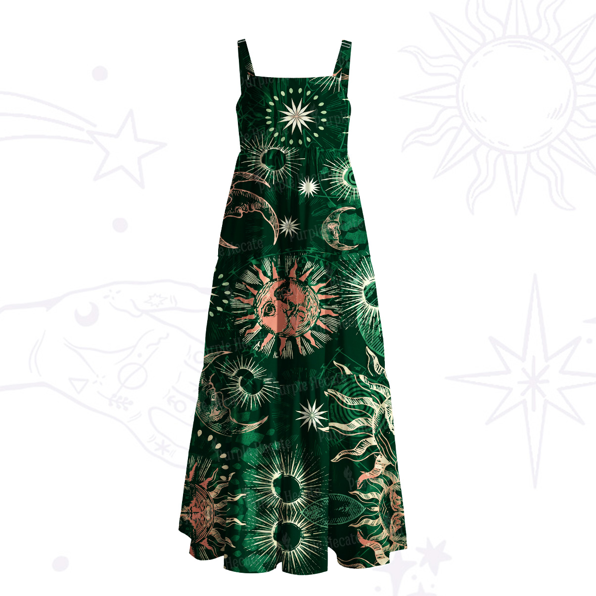 Purplehecate Starbound Celestial Sun & Moon Wide Straps Maxi Dress