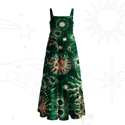 Purplehecate Starbound Celestial Sun & Moon Wide Straps Maxi Dress