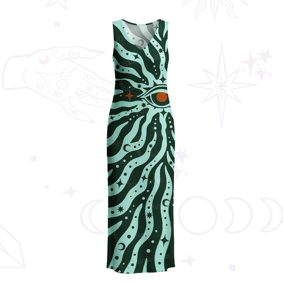 Purplehecate Green Vision Illusion Crochet Knit Maxi Dress
