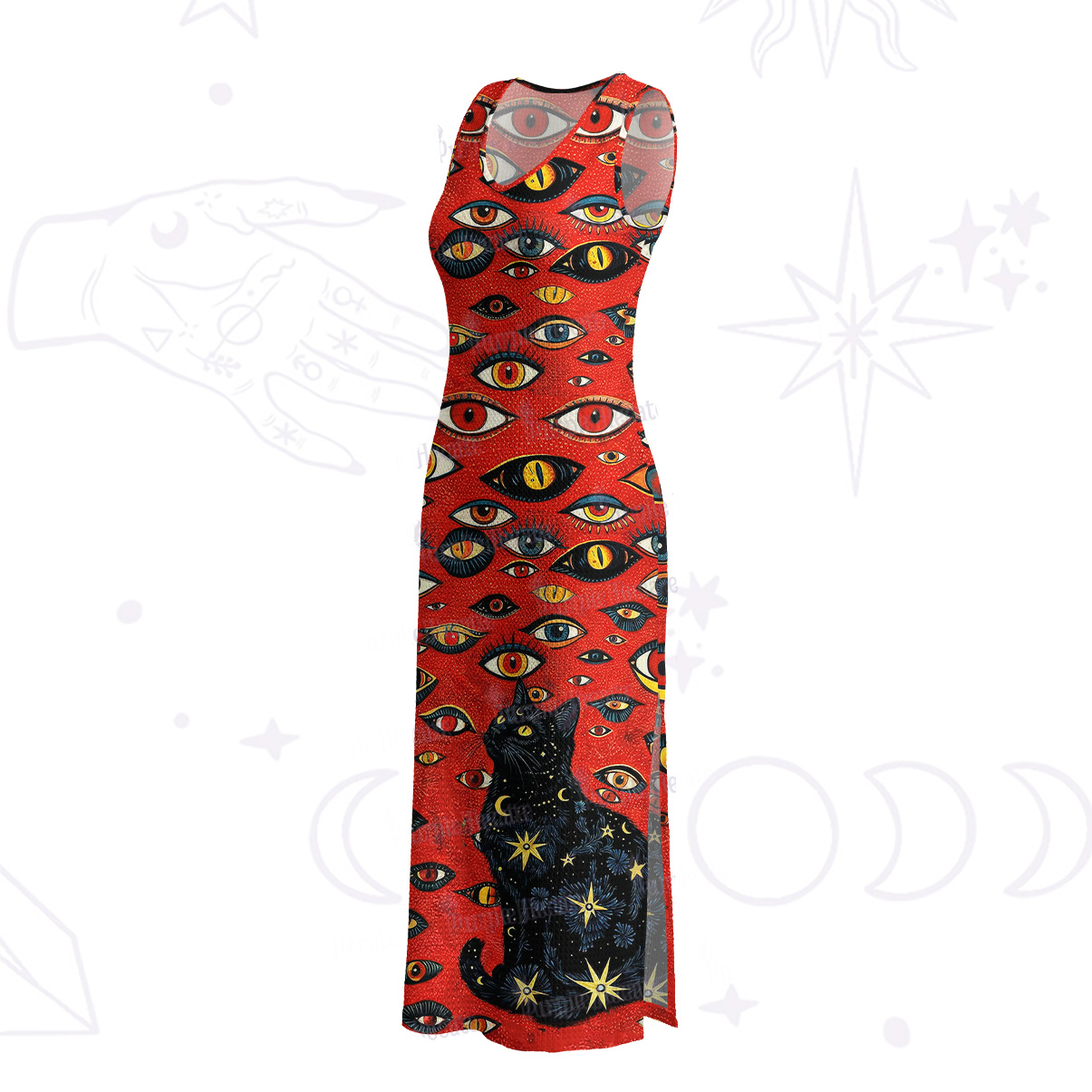 Purplehecate Cosmic Watcher Cat Crochet Knit Maxi Dress
