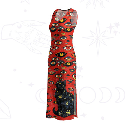 Purplehecate Cosmic Watcher Cat Crochet Knit Maxi Dress