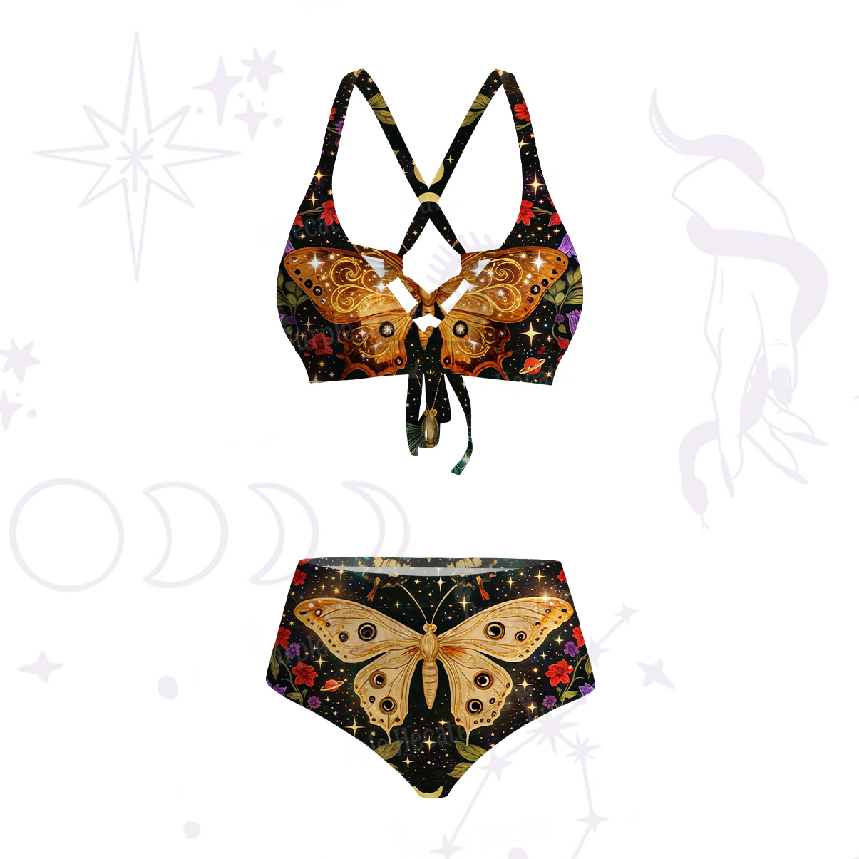 Purplehecate Mystic Butterfly Whisper Crisscross Tie-Back Bikini Set
