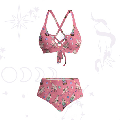 Purplehecate Cat Coven Crisscross Tie-Back Bikini Set
