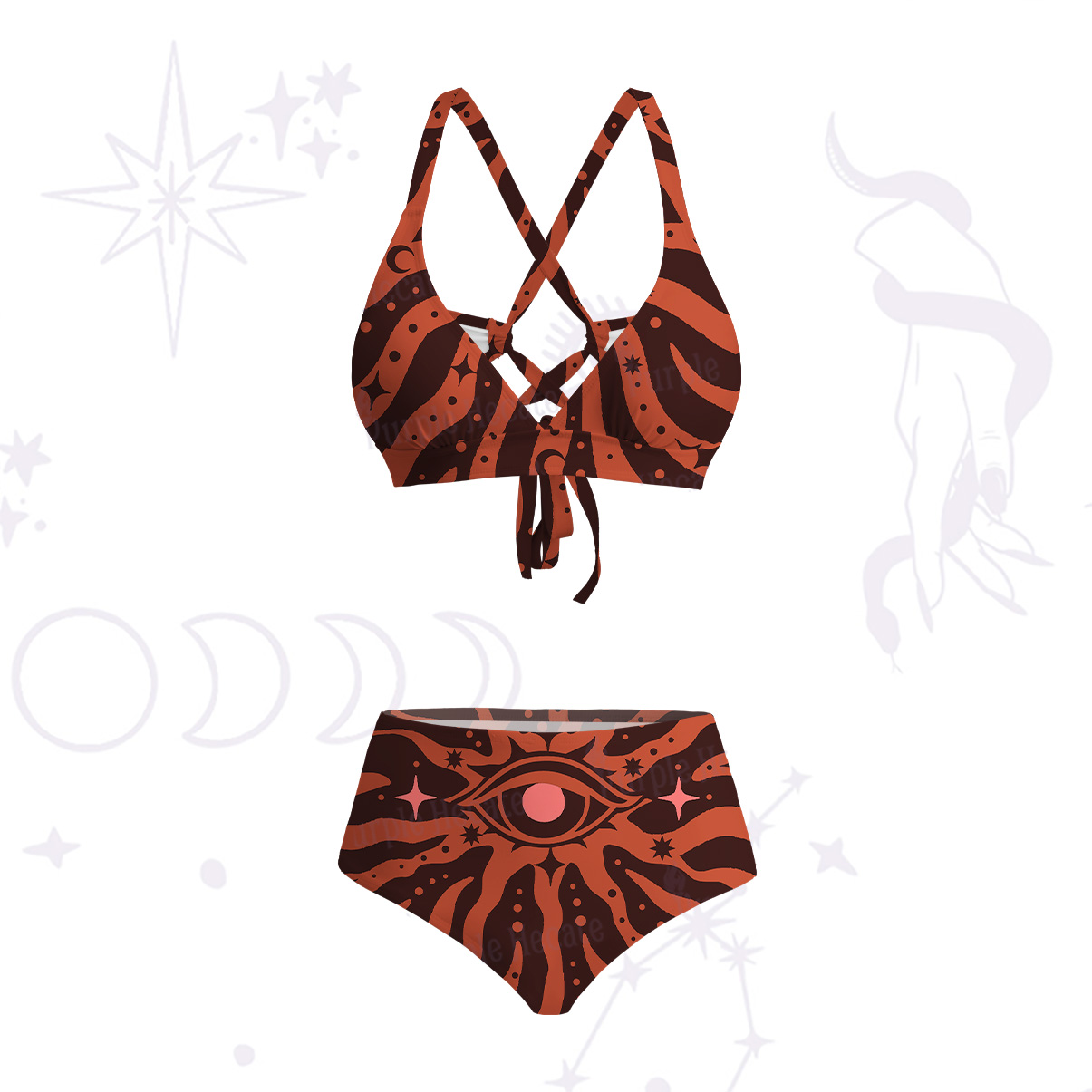 Purplehecate Green Vision Illusion Crisscross Tie-Back Bikini Set