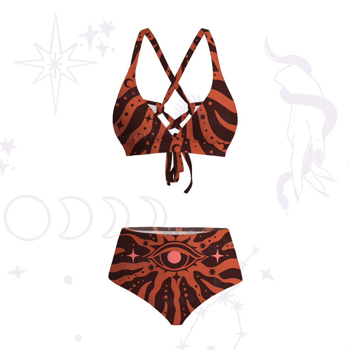 Purplehecate Green Vision Illusion Crisscross Tie-Back Bikini Set