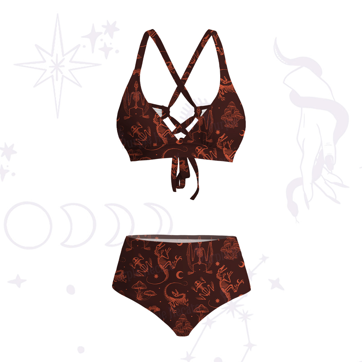 Purplehecate Prehistoric Fantasy Crisscross Tie-Back Bikini Set