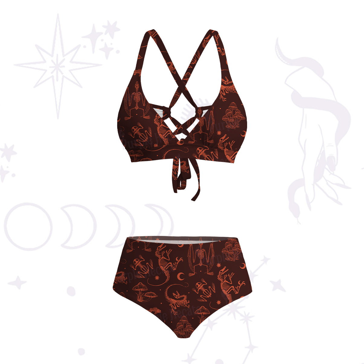 Purplehecate Prehistoric Fantasy Crisscross Tie-Back Bikini Set