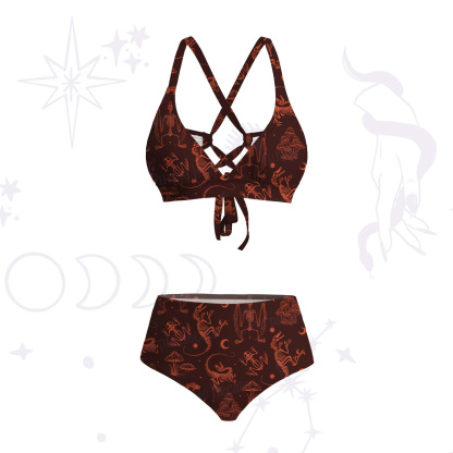 Purplehecate Prehistoric Fantasy Crisscross Tie-Back Bikini Set