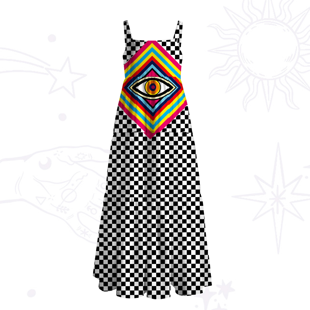 Purplehecate Eye of Illusion Wide Straps Maxi Dress