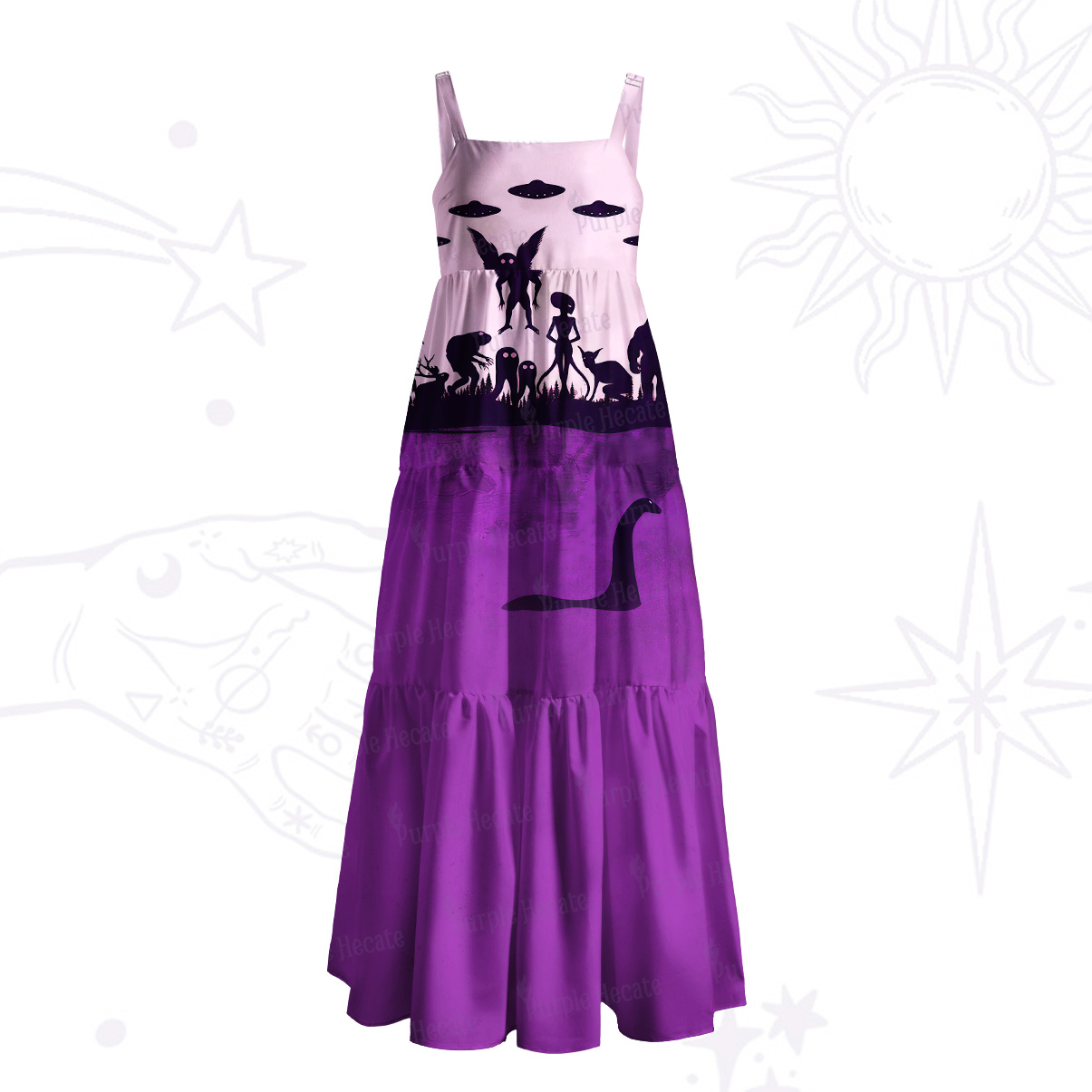 Purplehecate Alien Lake Monster Encounter Wide Straps Maxi Dress