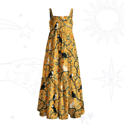Purplehecate Enchanted Cat Grove Wide Straps Maxi Dress