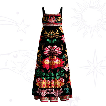 Purplehecate Ethnic Passionate Floral Motif  Wide Straps Maxi Dress