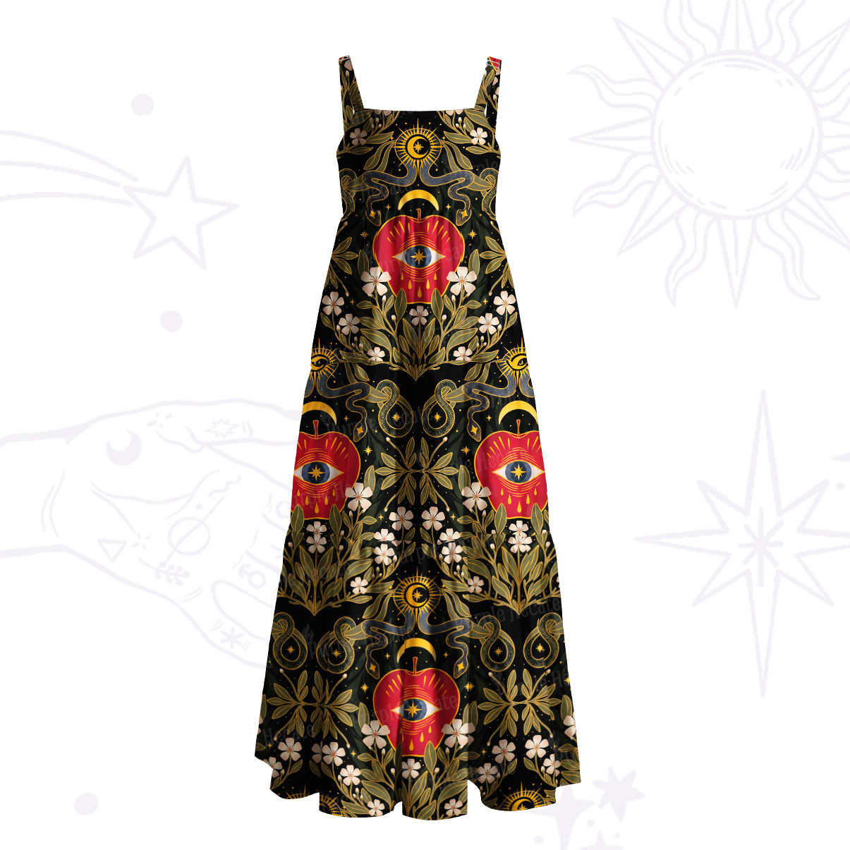 Purplehecate Forbidden Apple Serpent Wide Straps Maxi Dress