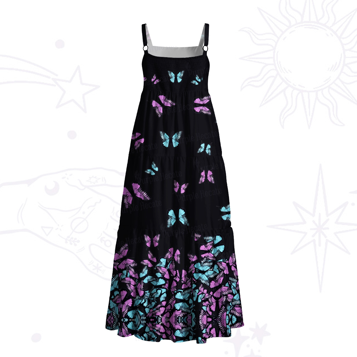 Purplehecate Mystic Butterfly Wide Straps Maxi Dress