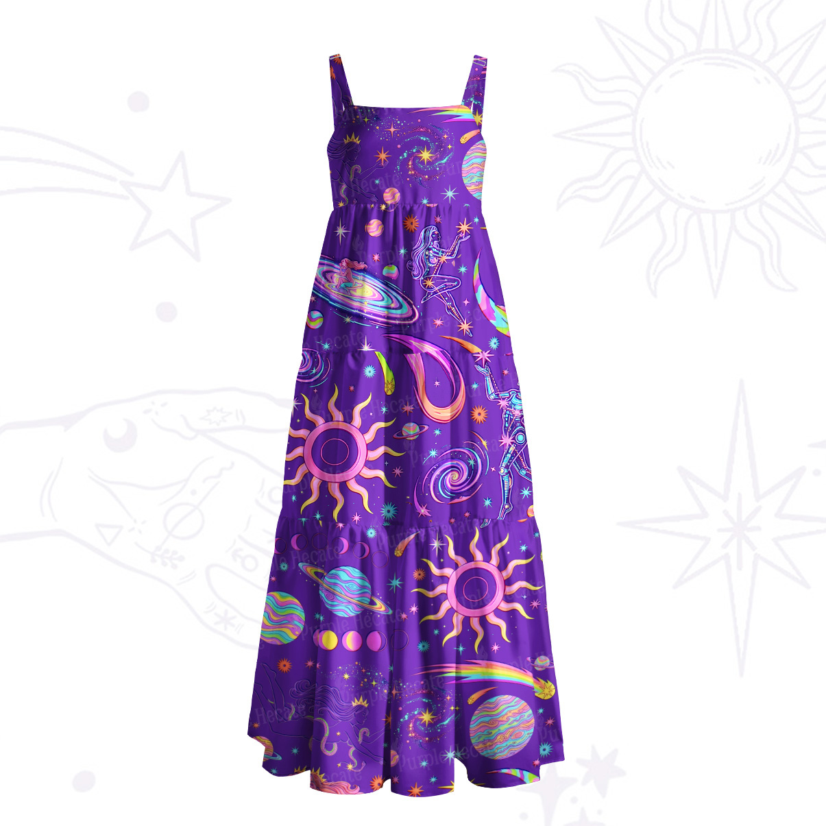 Purplehecate Celestial Magic Universe Wide Straps Maxi Dress