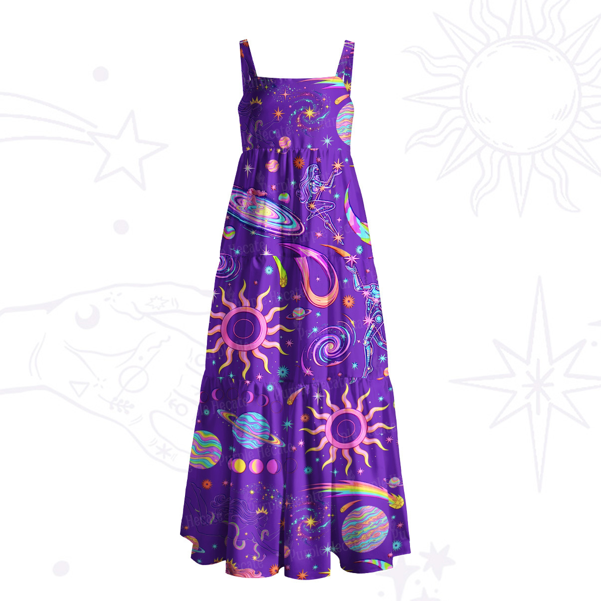 Purplehecate Celestial Magic Universe Wide Straps Maxi Dress