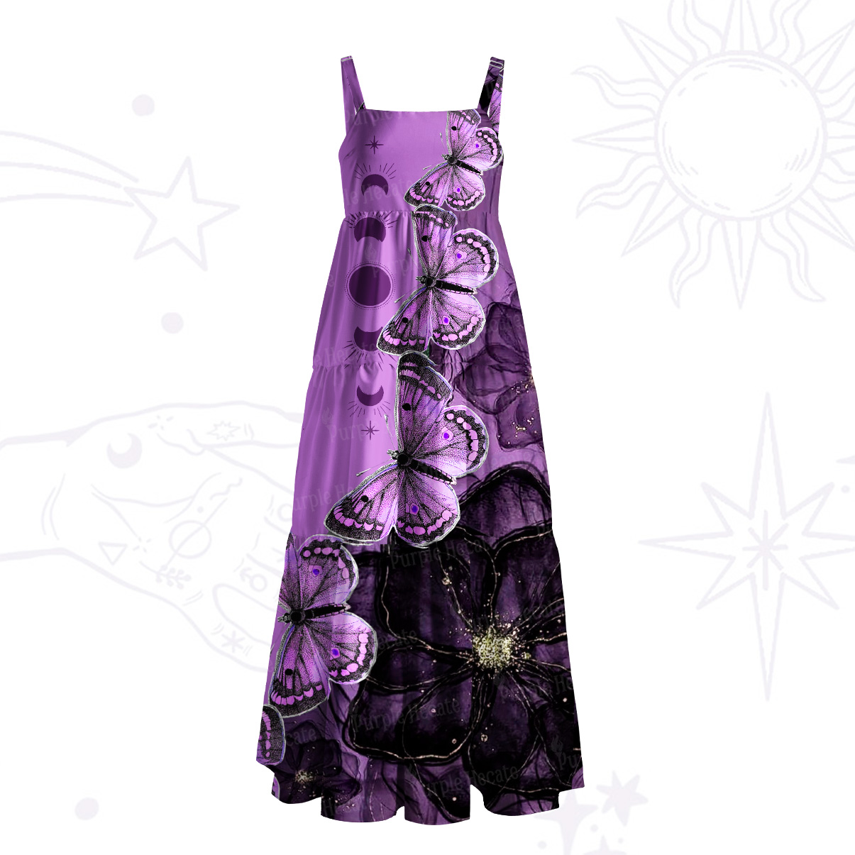 Purplehecate Mystic Dreamland Butterfly Wide Straps Maxi Dress