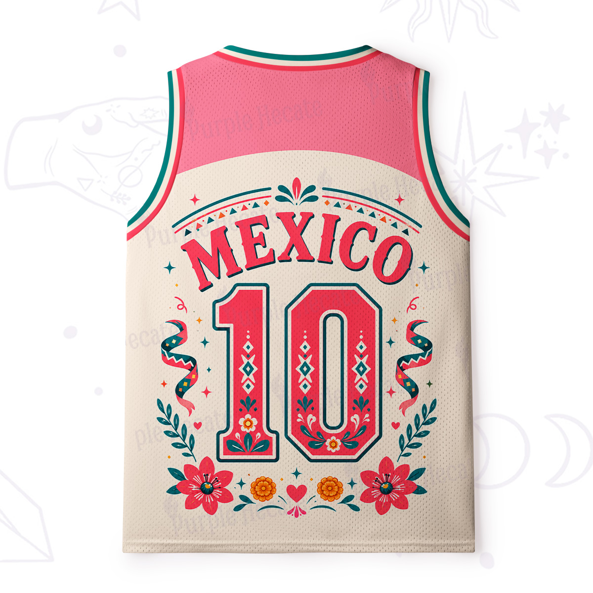 Purplehecate Floral Axolotl Mexico Football Mesh Jersey Tank Top