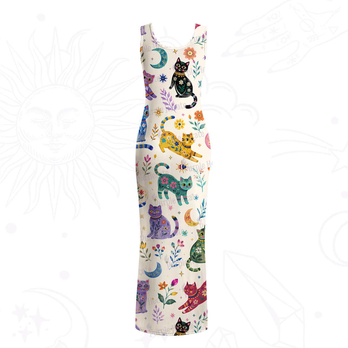Purplehecate Rainbow Magic Cats Mesh Maxi Tank Beach Dress